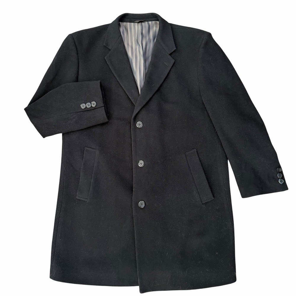 Montefino Uomo Mens Wool Cashmere Overcoat 46R Black Mid-Length Jacket Classic